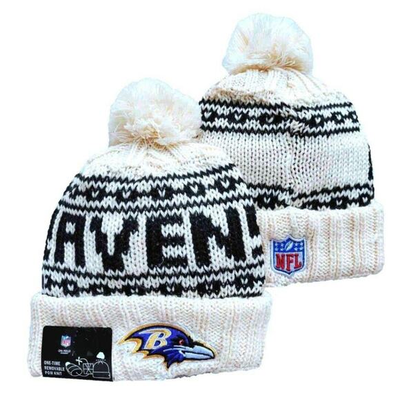 NWT Baltimore Ravens‎ Chunky Knit Pom Beanie Fleece Lining Unisex - Picture 1 of 6